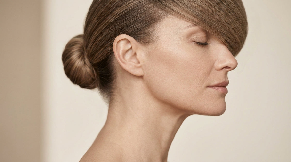 Close-up profile portrait highlighting jawline and neck, representing non-surgical double chin treatment